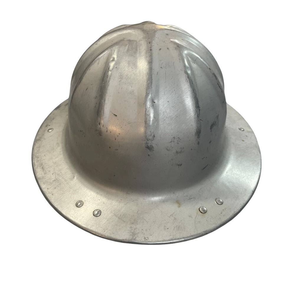 Vintage 1940s B.F. McDonald Aluminum Hard Hat Los Angeles Metal Full Brim - Picture 7 of 8